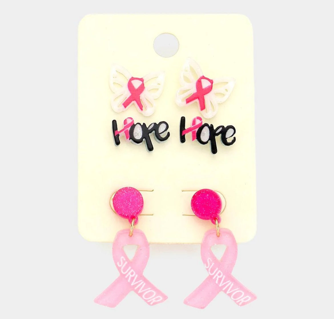 Breast Cancer Awareness (3 Pcs) Earring Set