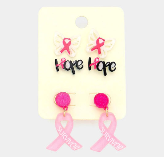 Breast Cancer Awareness (3 Pcs) Earring Set