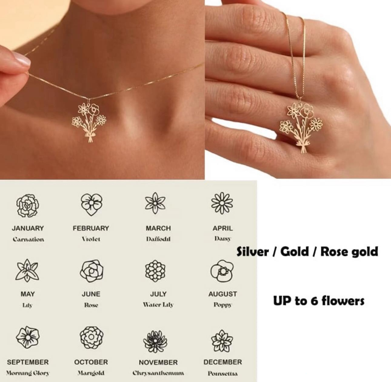 BIRTH FLOWER BOUQUET NECKLACES